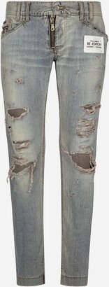 Washed denim jeans with rips-AA