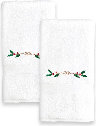 Holly Border Embroidered Hand Towels - Set of 2