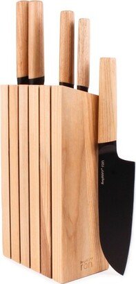 Ron 6Pc Knife Block Set, Natural Wood Handle, Brown