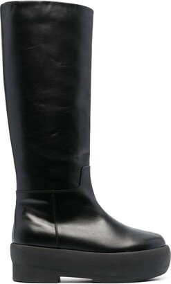 Platform-Sole Leather Boots