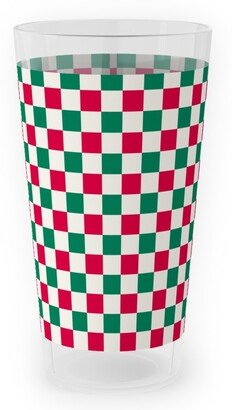 Outdoor Pint Glasses: Winter Gingham - Red And Green Outdoor Pint Glass, Multicolor