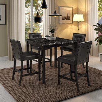 Toswin 5 Piece Dining Set Faux Marble Top Counter Height w/4 PU Leather Upholstered Chairs, Requires Assembly