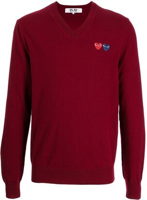 double heart V-neck jumper