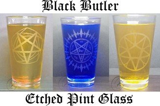 Demon Contract Etched Pint Glass - Single Clear 16Oz 4 Diff Designs Gift For Anime Lovers Pentagon Seal Circles Butler