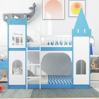 Sunmory Twin Over Twin Castle Bunk Bed with Ladder