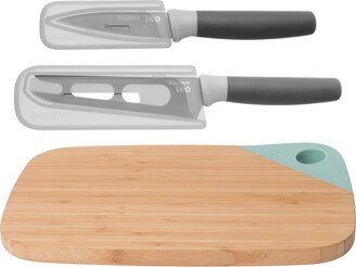 Leo Collection 3 Piece Knife and Cutting Board Set, Grey and Green