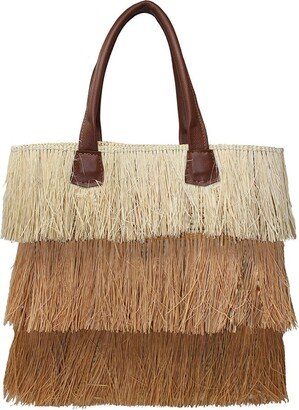 3 Tones Frayed Straw Tote - Natural