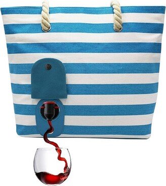 PortoVino 50oz Tote beach bag Drink Pure with Hidden Spout and Dipener Flak for Drink Lover, Turquoie/White