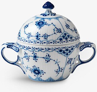 Blue/White Blue Fluted Half Lace Porcelain Sugar Bowl With lid