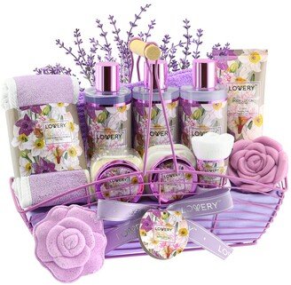 Lovery Body Care Gift Basket, 13Pc Vanilla Lavender Home Spa Set, Thank You Gift