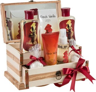 Freida and Joe French Vanilla Fragrance Spa & Skin Care Gift Set in a Wooden Jewelry Box