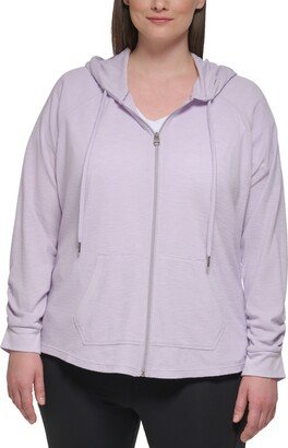 Performance Plus Size Ruched-Sleeve Zip Hoodie