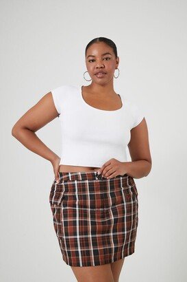 Women's Plaid Mini Skirt in Brown, 0X