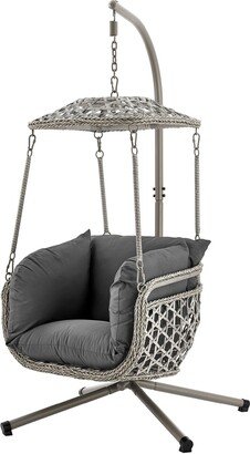 LIVIVO Kira Hanging Rattan Swing Chair with Canopy