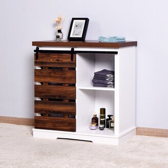 Living Room Wooden White Storage Cabinet with Barn Door