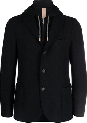 Single-Breasted Hooded Wool Jacket