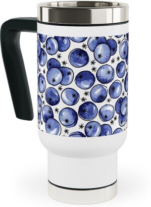 Travel Mugs: Watercolor Blueberries Travel Mug With Handle, 17Oz, Blue