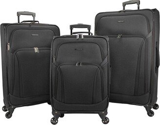 Dejuno Oslo 3-Piece Lightweight Expandable Spinner Luggage Set - Black