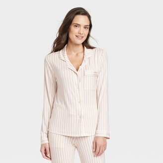 Women' Beautifully Soft Long Sleeve Notch Collar Top and Pant Pajama Set - Star Above™ Light Pink XXL