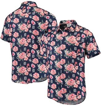 Men's Foco Navy Detroit Tigers Floral Linen Button-Up Shirt