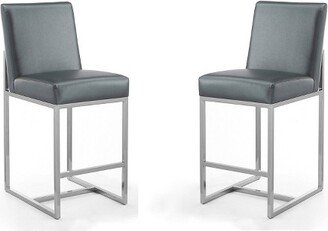 Set of 2 Element Upholstered Stainless Steel Counter Height Barstools Graphite