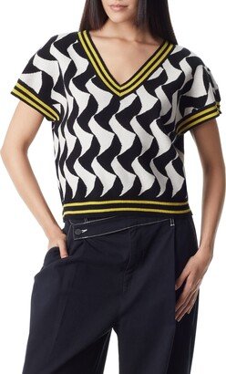 Circus NY Wave Pattern Short Sleeve V-Neck Sweater