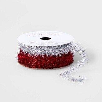 2ct Tinsel Ribbon Silver/Red 36ft - Wondershop™