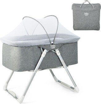 2-In-1 Baby Bassinet with Mattress and Net-Gray - 38 x 23 x 31/39