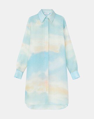 Plus Size Sky Scene Print Silk Organza Oversized Tunic Blouse