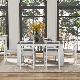 7Piece Wooden Dining Table Set With Mutifunctional ExtendableTable