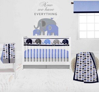 Elephants Blue/Navy/Gray 6 pc Crib Bedding Set with Long Rail Guard Cover