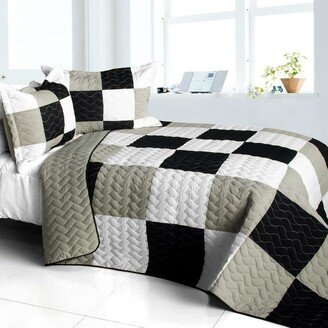 City Light - B Vermicelli-Quilted Patchwork Plaid Quilt Set Full/Queen