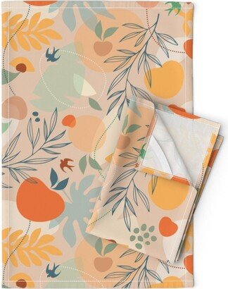 Boho Fruit Tea Towels | Set Of 2 - My Apricot Tree By Mil Papeles Peach Summer Garden Linen Cotton Spoonflower