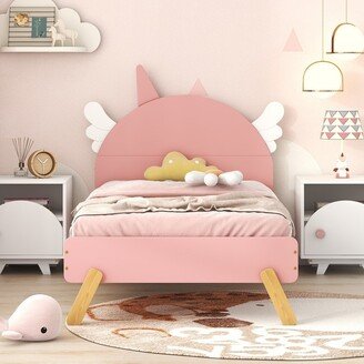 Unicorn Shape Wooden Cute Twin Size Platform Bed