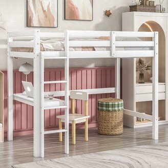 Calnod Twin Size Wooden Loft Bed with a Built-in Desk, Kids Bed for Bedroom & Children Room, Under-Bed storage, No Box Spring Needed