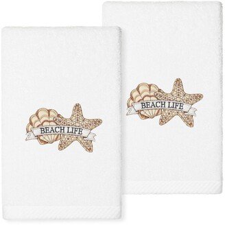 Beach Life Embroidered Luxury 100% Turkish Cotton Hand Towel - Set of 2