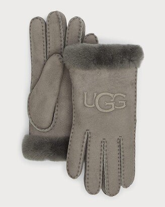 Embroidered Logo Sheepskin Gloves-AA