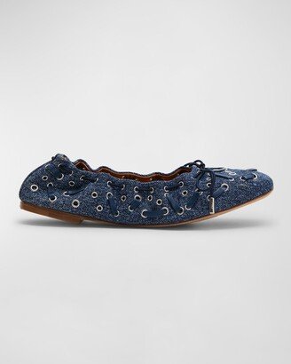 Oracia Grommet Denim Ballerina Flats-AA