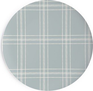 Salad Plates: Lined Linens - Quad Plaid - Ivory, Blue Salad Plate, Blue