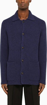 Blue ribbed wool cardigan