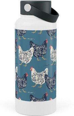 Photo Water Bottles: Farmhouse Chickens - Blue Stainless Steel Wide Mouth Water Bottle, 30Oz, Wide Mouth, Blue