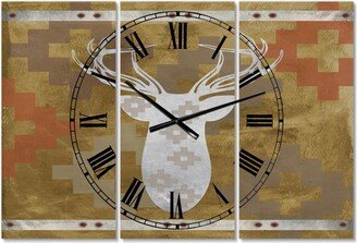 Designart Patterned White Deer Head Oversized Traditional 3 Panels Wall Clock - 38