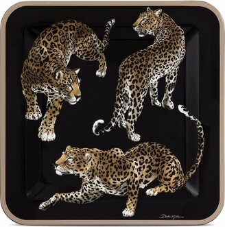 Medium Leopard-Print Wood Tray