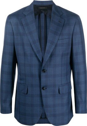 Plaid Notched-Lapels Blazer