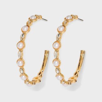 Large Glass Crystal Hoop Earrings Gold/ Pearl