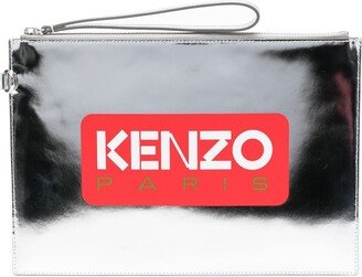 Iconic logo-print metallic-leather clutch bag