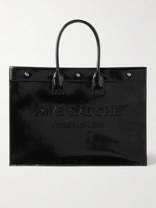 Rive Gauche Logo-Embossed Glossed-Leather Tote Bag