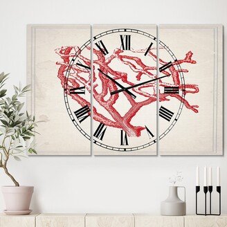 Designart 'Red Coral 2' Oversized Nautical & Coastal Wall Clock - 3 Panels - 36 in. wide x 28 in. high - 3 Panels