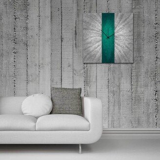 'Teal Stripe Clock' Contemporary Grey & Turquoise Metal Wall Decor