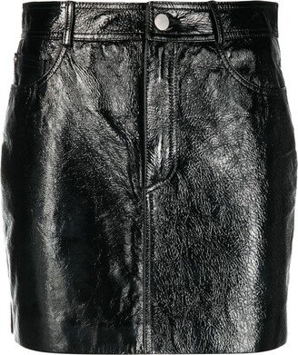 Coated Crinkled-Leather Miniskirt